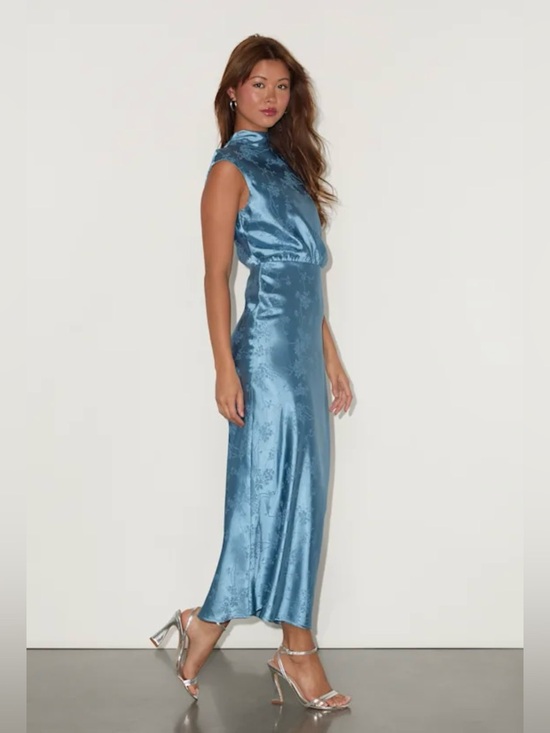 Lulus Gia Satin Jacquard Cutout Midi Dress S NWT - Picture 7 of 7